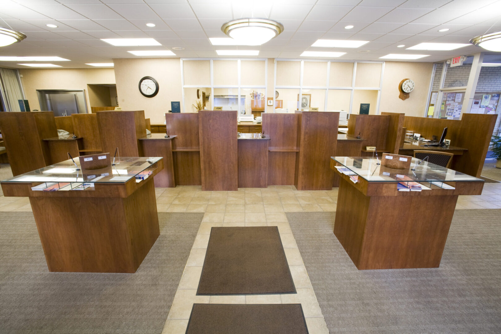 A large room with many counters and tables.